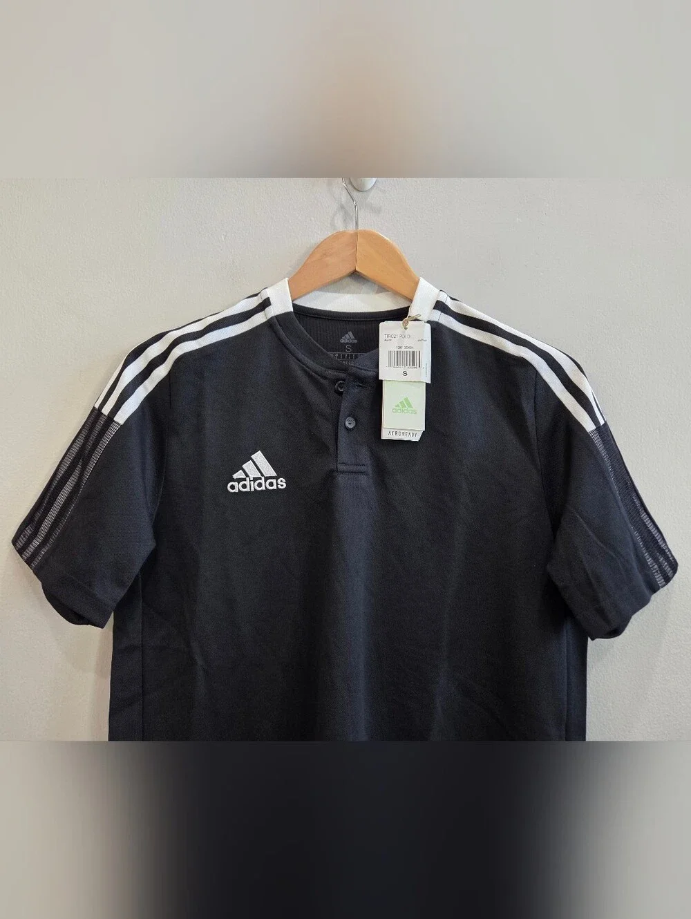 Adidas Tiro 21 Polo Soccer Shirt Black White Primegreen Men's Size Small